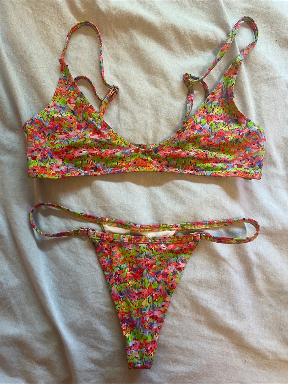 Bright Swim Multicolor Floral Scoop Bikini Top and Thong Bottom